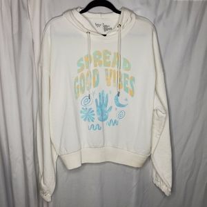 ♧♧ Flirtitude Graphic Print Spread Good Vibes Cream Hoodie Sweatshirt Size Large